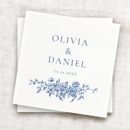 ネイビフランスのービクトリアンブルー結婚の華美フローラ スタンダードカクテルナプキン