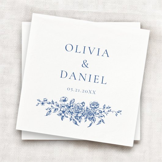 ネイビフランスのービクトリアンブルー結婚の華美フローラ スタンダードカクテルナプキン