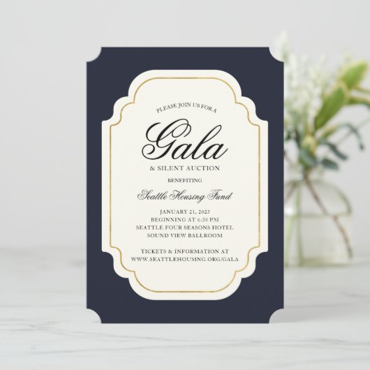 ネイビフランスのーヴィンテージ花ガラまたはパーティー 招待状 (スタンド正面)