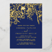 ネイビミニマルブケ結婚ス実在 箔招待状 (正面)