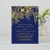 ネイビミニマルブケ結婚ス実在 箔招待状 (立ち正面)