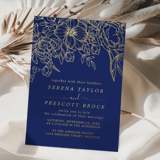 ネイビミニマルブケ結婚ス実在 箔招待状