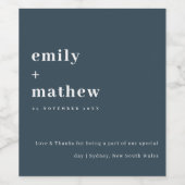 ネイビミニマルモダンーはっきりしたブルータイポグラフィ結婚ズ ワインラベル (シングルラベル)