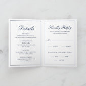 ネイビミニマルーエレガントブルーモノグラムフォーマル結婚ズ 招待状 (内部)