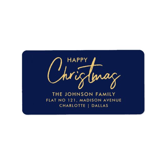 ネイビミニマルーエレガントブルー金ゴールドクリスマスホリデー ラベル (正面)