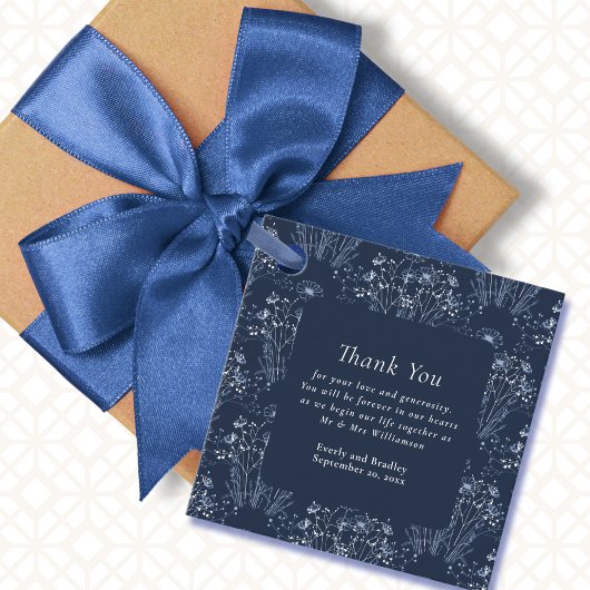 ネイビミニマルーフローラ植物学結婚の感謝 フェイバータグ