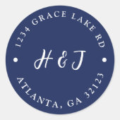 ネイビミニマルーブルーイニシャル結婚ズ差出人住所 ラウンドシール (正面)