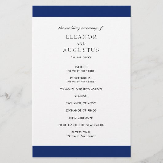 ネイビミニマルーブルーエレガント予算結婚式 プログラム チラシ (正面)