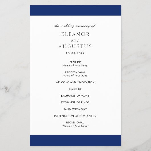 ネイビミニマルーブルーエレガント予算結婚式 プログラム チラシ (正面)