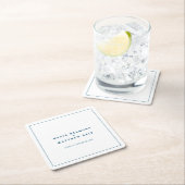 ネイビミニマルーブルーシンプルホワイト結婚アウトライン スクエアペーパーコースター (インサイチュ)