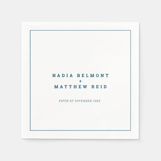 ネイビミニマルーブルーシンプルホワイト結婚アウトライン スタンダードカクテルナプキン (正面)
