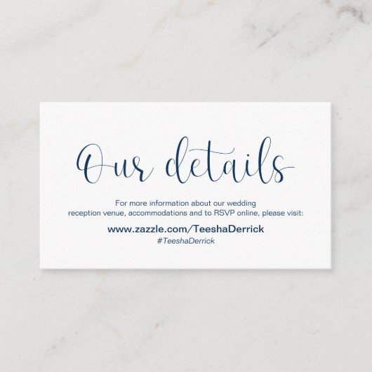 ネイビミニマルーブルーフォント結婚、詳細 エンクロージャーカード (正面)