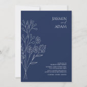 ネイビミニマルーブルーホワイト野結婚花 招待状 (正面)