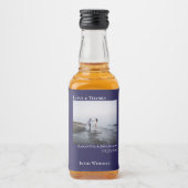 ネイビミニマルーブルー結婚のフォトラブ&ミ感謝していニア リキュールボトルラベル (正面)