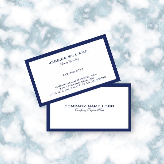 ネイビミニマルーブルー縁どオン白 名刺