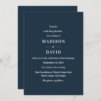 ネイビミニマルーモダンクラシック結婚 招待状