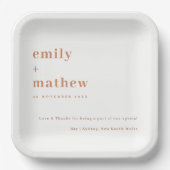 ネイビミニマルーモダンラストオレンジタイポグラフィ結婚ズ ペーパープレート (正面)