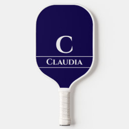 ネイビミニマルーモダン・ブルーのモノグラムと名前 ピックルボールラケット