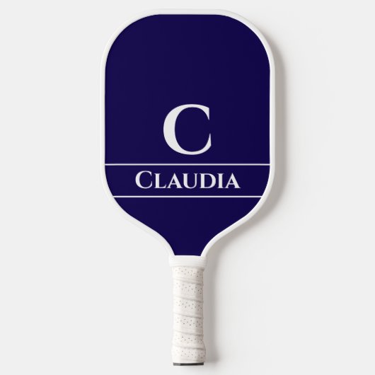 ネイビミニマルーモダン・ブルーのモノグラムと名前 ピックルボールラケット (正面)