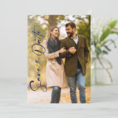 ネイビミニマルー写真結婚式の日付カードを保存 セーブザデート (スタンド正面)