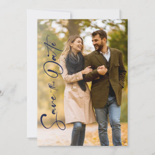 ネイビミニマルー写真結婚式の日付カードを保存 セーブザデート