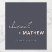 ネイビミニマルー赤面ブラックスクリプトタイポグラフィ結婚ズ ワインラベル (シングルラベル)