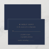 ネイビミニマルー金ゴールドフォーマルウェディングRSVPカード 出欠カード (正面/裏面)