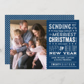 ネイビメリーーブルーにクリスマスフォトカードをタイプ シーズンカード (正面/裏面)