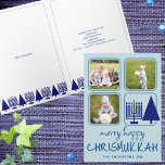 ネイビメリーー異教徒かわいい手書き入力3写真 シーズンカード<br><div class="desc">カスタムHappy Christukkahメリーの休日のグリーティングカードあなたの写真は、休日の間に休日の応援を広げるかわいい方法である。このデザインは異教徒の家族を念頭に置いて作成さユニークれ、おもしろい手書きのスタイルフォントがライトブルーの背景に濃い青で、あなたの写真の3つお気に入りのとハヌカーの（ユダヤ教）メノラーとネイビーブルーのクリスマスの木モダンを含む。シックな丸い角と薄い中青で囲まれた魔法のように表示される場所にあなたの写真を追加し縁どます。写真のグリーティングカードの中には、右側にパーソナライズされたChristukkahグリーティングのスペースがあり、お友達や家族のための休日の手紙のスタイルの更新を追加したい離れともし、追加の文字のテンプレートがある。Christmukkahの一種のパーソナライズこれらのカードは、パステルブルーのネイビーブルーでグリーティングカードを折り畳み、今年は少し余分なおもしろいと喜びを広げた。</div>