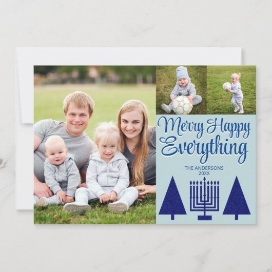 ネイビメリーー異教徒ツリー（ユダヤ教）メノラーかわいい3写真 シーズンカード (正面)