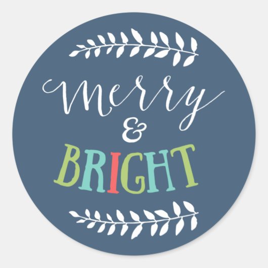 ネイビメリーー・ブルーの明るいクリスマス・ステッカー ラウンドシール (正面)