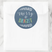 ネイビメリーー・ブルーの明るいクリスマス・ステッカー ラウンドシール (バッグ)