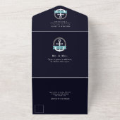 ネイビモダンいかり航海のモノグラ結婚ム オールインワン招待状 (外側)