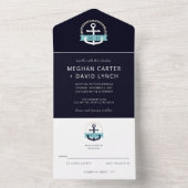 ネイビモダンいかり航海のモノグラ結婚ム オールインワン招待状 (内側)