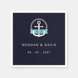 ネイビモダンいかり航海のモノグラ結婚ム スタンダードカクテルナプキン
