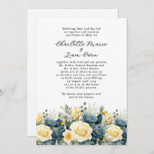 ネイビモダンイエローフローラウォーター結婚カラー 招待状 (正面/裏面)