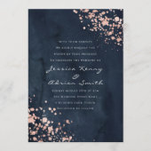 ネイビモダンウウォータカラーバラ金ゴールド結婚ダイヤモンド 招待状 (正面)