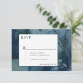 ネイビモダンエメラルド抽象芸術水彩色RSVPカード 出欠カード (スタンド正面)