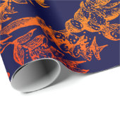 ネイビモダンオレンジ葉フローラ ラッピングペーパー (ロールコーナー)