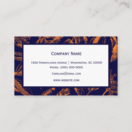 ネイビモダンオレンジ葉フローラ 名刺 (裏面)