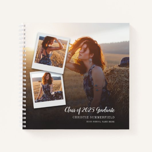 ネイビモダンスエレガントスクリプト写真卒業ゲスト ノートブック (正面)