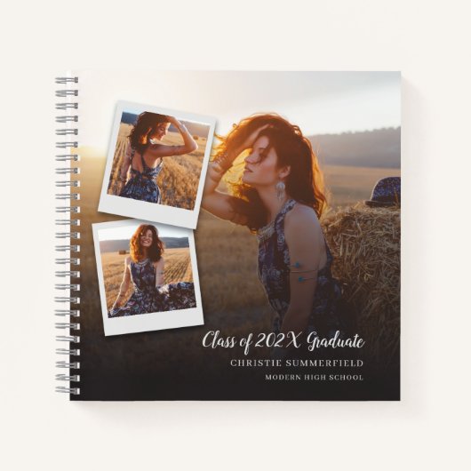 ネイビモダンスエレガントスクリプト写真卒業ゲスト ノートブック (正面)