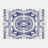 ネイビモダンスタイリッシューエレガントブルーバロックオーナメント ラッピングペーパーシート (正面)