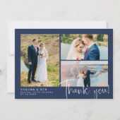 ネイビモダンス結婚の3写真コラージュ サンキューカード (正面)