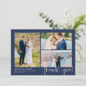 ネイビモダンス結婚の3写真コラージュ サンキューカード (スタンド正面)
