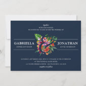 ネイビモダントロピカルブケ結婚ス 招待状 (正面)