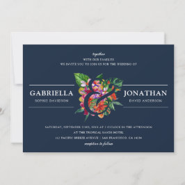 ネイビモダントロピカルブケ結婚ス 招待状