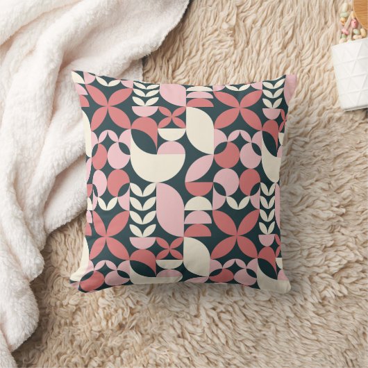 ネイビモダンピンク抽象芸術幾何学模様 クッション (ブランケット)