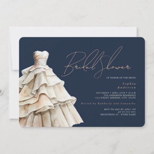 ネイビモダンベージュ結婚ズブライダルシャワー 招待状 (正面)