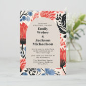 ネイビモダンレッドクリームアー結婚チ 招待状 (スタンド正面)